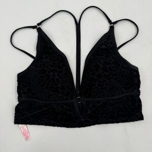 PINK Victoria's‎ Secret Velvet Floral Lace Bralette Bralet Bra Black M